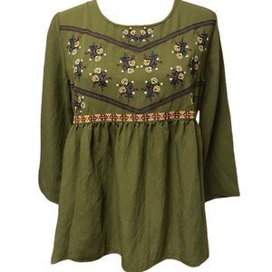 Polagram Embroidered Olive Green Top -Sz Large